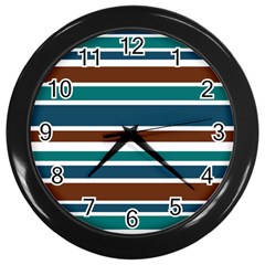 Teal Brown Stripes Wall Clocks (black) by BrightVibesDesign