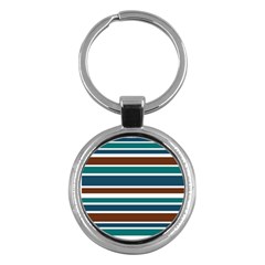 Teal Brown Stripes Key Chains (round)  by BrightVibesDesign