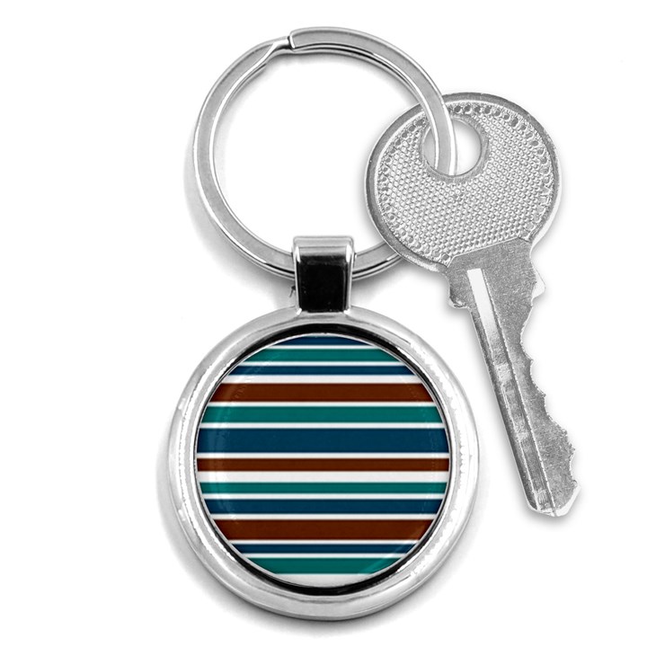 Teal Brown Stripes Key Chains (Round) 