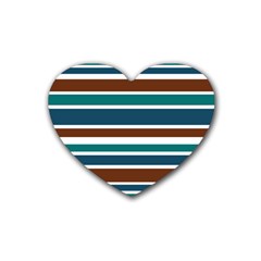 Teal Brown Stripes Rubber Coaster (heart)  by BrightVibesDesign