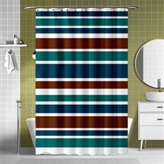 Teal Brown Stripes Shower Curtain 48  X 72  (small) 