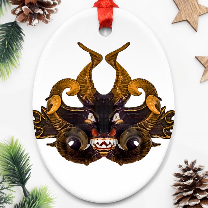 Demon Tribal Mask Oval Ornament (Two Sides)