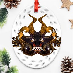 Demon Tribal Mask Oval Filigree Ornament (2-side)  by dflcprints