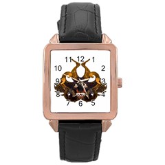 Demon Tribal Mask Rose Gold Leather Watch  by dflcprints