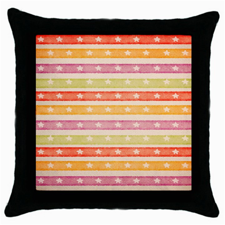 Watercolor Stripes Background With Stars Throw Pillow Case (Black)