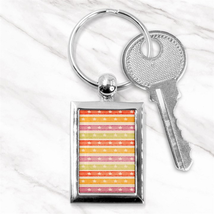 Watercolor Stripes Background With Stars Key Chains (Rectangle) 