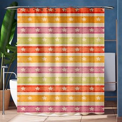 Watercolor Stripes Background With Stars Shower Curtain 60  X 72  (medium)  by TastefulDesigns