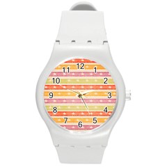 Watercolor Stripes Background With Stars Round Plastic Sport Watch (m) by TastefulDesigns