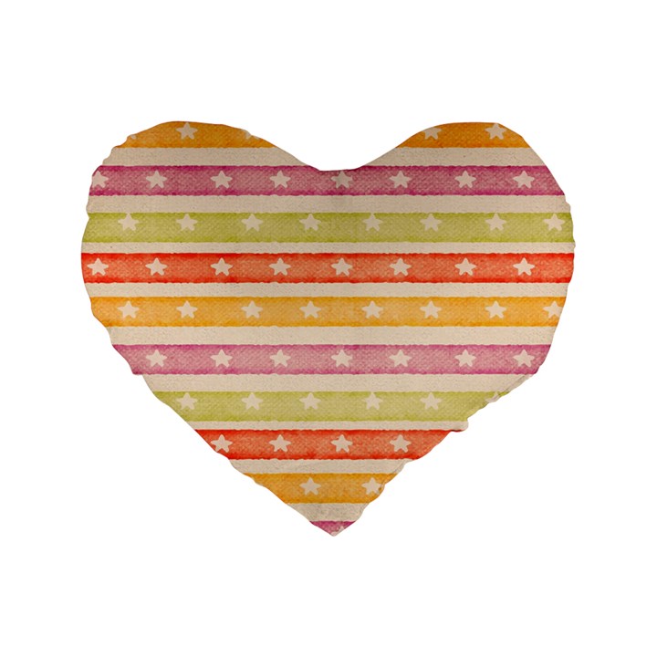 Watercolor Stripes Background With Stars Standard 16  Premium Flano Heart Shape Cushions