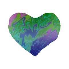 Green Blue Pink Color Splash Standard 16  Premium Heart Shape Cushions by BrightVibesDesign