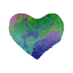 Green Blue Pink Color Splash Standard 16  Premium Flano Heart Shape Cushions