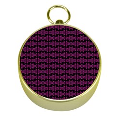 Pink Black Retro Tiki Pattern Gold Compasses