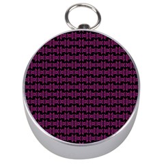 Pink Black Retro Tiki Pattern Silver Compasses by BrightVibesDesign