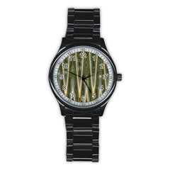 Green Brown Zigzag Stainless Steel Round Watch by BrightVibesDesign