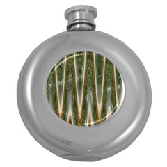 Green Brown Zigzag Round Hip Flask (5 Oz) by BrightVibesDesign