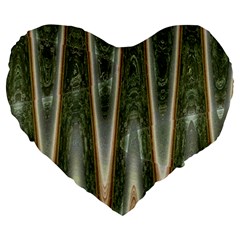 Green Brown Zigzag Large 19  Premium Flano Heart Shape Cushions by BrightVibesDesign