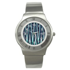 Blue Turquoise Zigzag Pattern Stainless Steel Watch by BrightVibesDesign