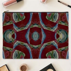 Fancy Maroon Blue Design Cosmetic Bag (xxxl)  by BrightVibesDesign