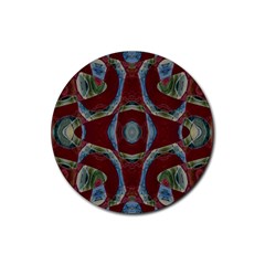 Fancy Maroon Blue Design Rubber Round Coaster (4 Pack)  by BrightVibesDesign