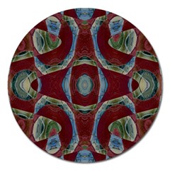 Fancy Maroon Blue Design Magnet 5  (round) by BrightVibesDesign