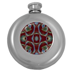 Fancy Maroon Blue Design Round Hip Flask (5 Oz) by BrightVibesDesign