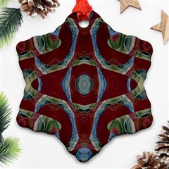 Fancy Maroon Blue Design Snowflake Ornament (2-side)