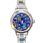 Bright Blue Mod Pop Art  Round Italian Charm Watch Front