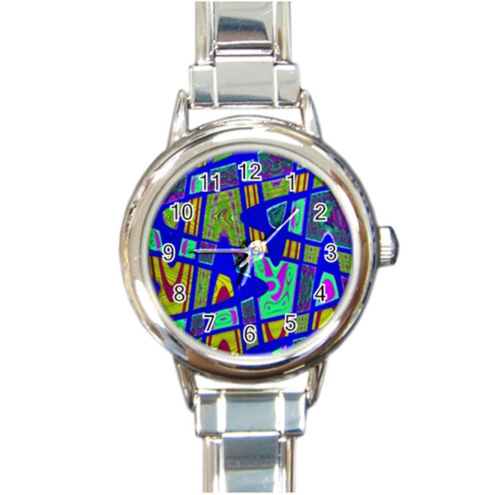 Bright Blue Mod Pop Art  Round Italian Charm Watch