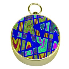 Bright Blue Mod Pop Art  Gold Compasses