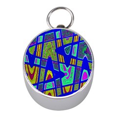 Bright Blue Mod Pop Art  Mini Silver Compasses