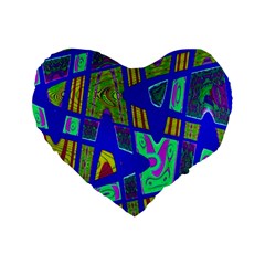 Bright Blue Mod Pop Art  Standard 16  Premium Flano Heart Shape Cushions