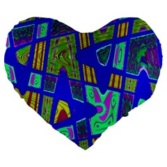 Bright Blue Mod Pop Art  Large 19  Premium Flano Heart Shape Cushions