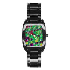 Bright Green Mod Pop Art Stainless Steel Barrel Watch by BrightVibesDesign