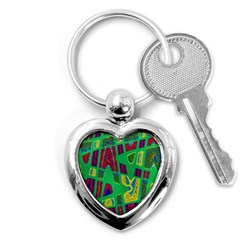 Bright Green Mod Pop Art Key Chains (heart)  by BrightVibesDesign