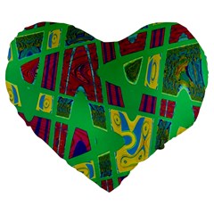 Bright Green Mod Pop Art Large 19  Premium Flano Heart Shape Cushions