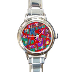 Bright Red Mod Pop Art Round Italian Charm Watch by BrightVibesDesign