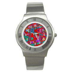 Bright Red Mod Pop Art Stainless Steel Watch by BrightVibesDesign