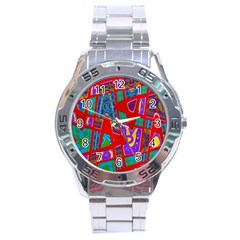 Bright Red Mod Pop Art Stainless Steel Analogue Watch by BrightVibesDesign