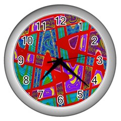 Bright Red Mod Pop Art Wall Clocks (silver)  by BrightVibesDesign