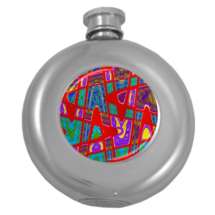 Bright Red Mod Pop Art Round Hip Flask (5 oz)