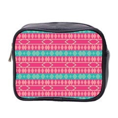 Pink Blue Rhombus Pattern                               Mini Toiletries Bag (two Sides) by LalyLauraFLM