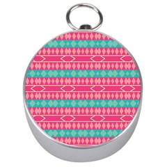 Pink Blue Rhombus Pattern                               Silver Compass by LalyLauraFLM