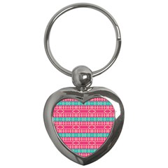 Pink Blue Rhombus Pattern                               			key Chain (heart) by LalyLauraFLM