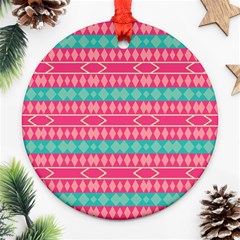 Pink Blue Rhombus Pattern                               			ornament (round) by LalyLauraFLM