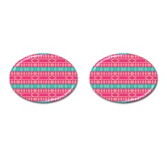 Pink Blue Rhombus Pattern                               			cufflinks (oval) by LalyLauraFLM