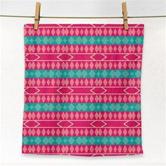 Pink Blue Rhombus Pattern                               			face Towel by LalyLauraFLM