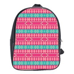 Pink Blue Rhombus Pattern                               			school Bag (large) by LalyLauraFLM