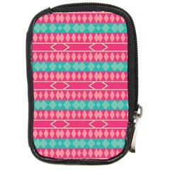 Pink Blue Rhombus Pattern                               			compact Camera Leather Case by LalyLauraFLM