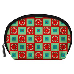 Blue Red Squares Pattern                                Accessory Pouch by LalyLauraFLM