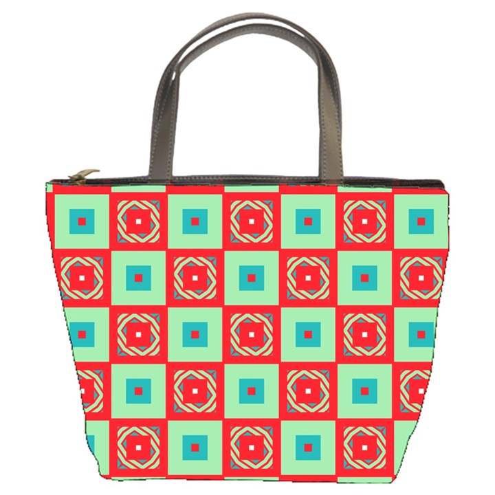 Blue red squares pattern                                	Bucket Bag